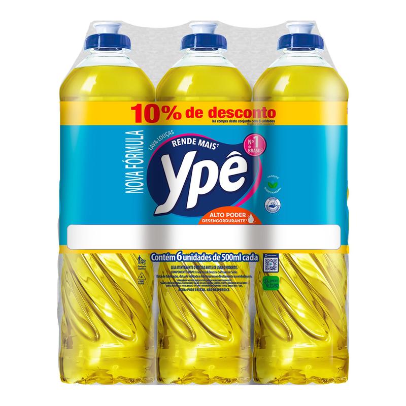 Detergente Lava Louças Ypê Com 6 Unidades Neutro 500ml